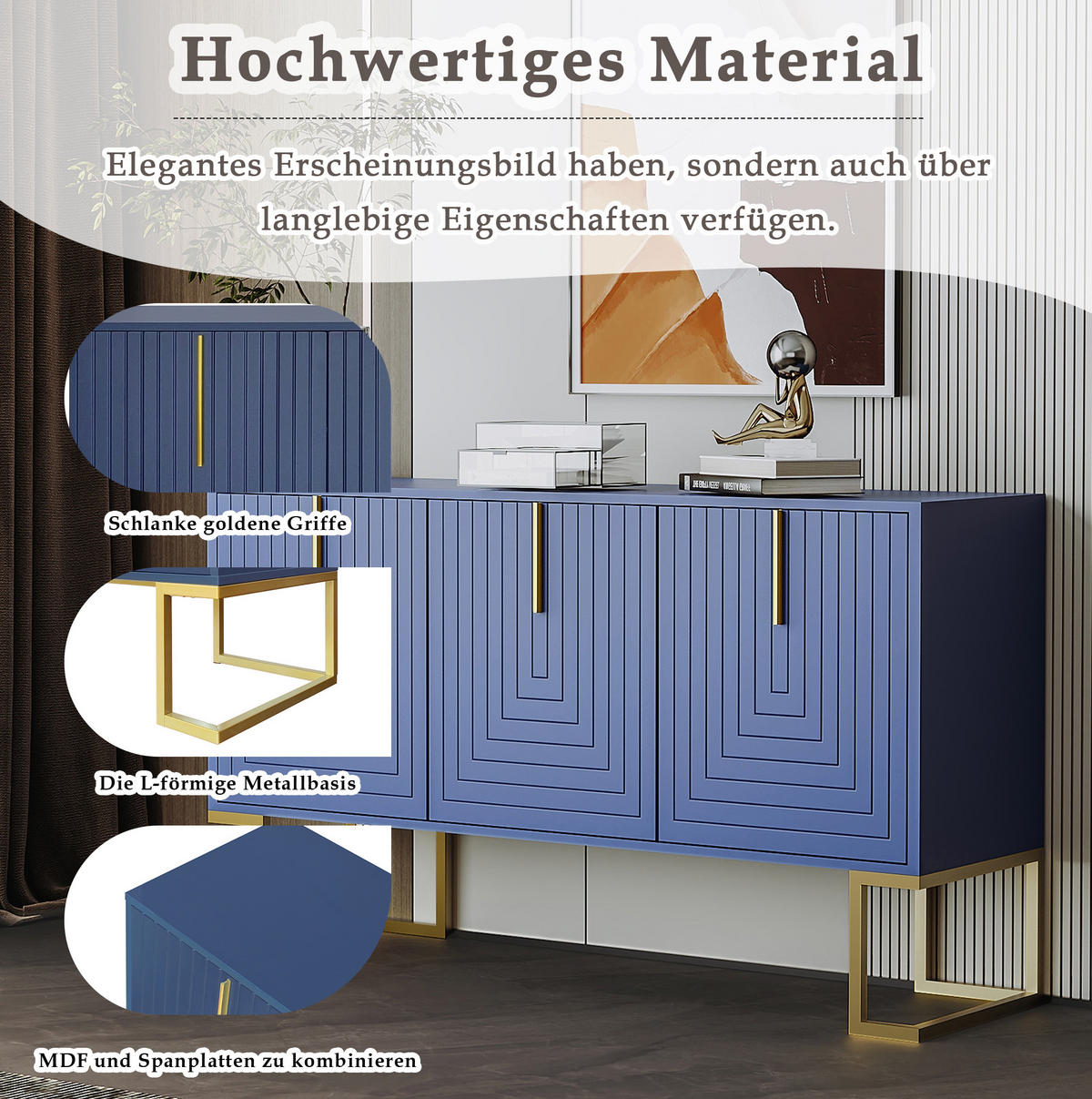 SIDEBOARD 138/40/80.5 cm Dunkelblau aus MDF mit 3 Türen - Blau, Holzwerkstoff (40/80.5/138cm) - OKMYHOME