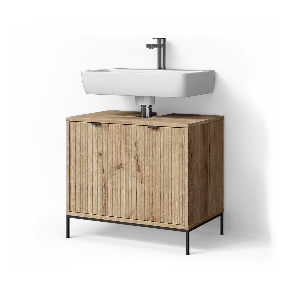 WASCHTISCHUNTERSCHRANK ATERNO Viking Oak 70 x 63 cm mit 2 Türen - Eichefarben, Holzwerkstoff (70/63/45.1cm) - Livinity®