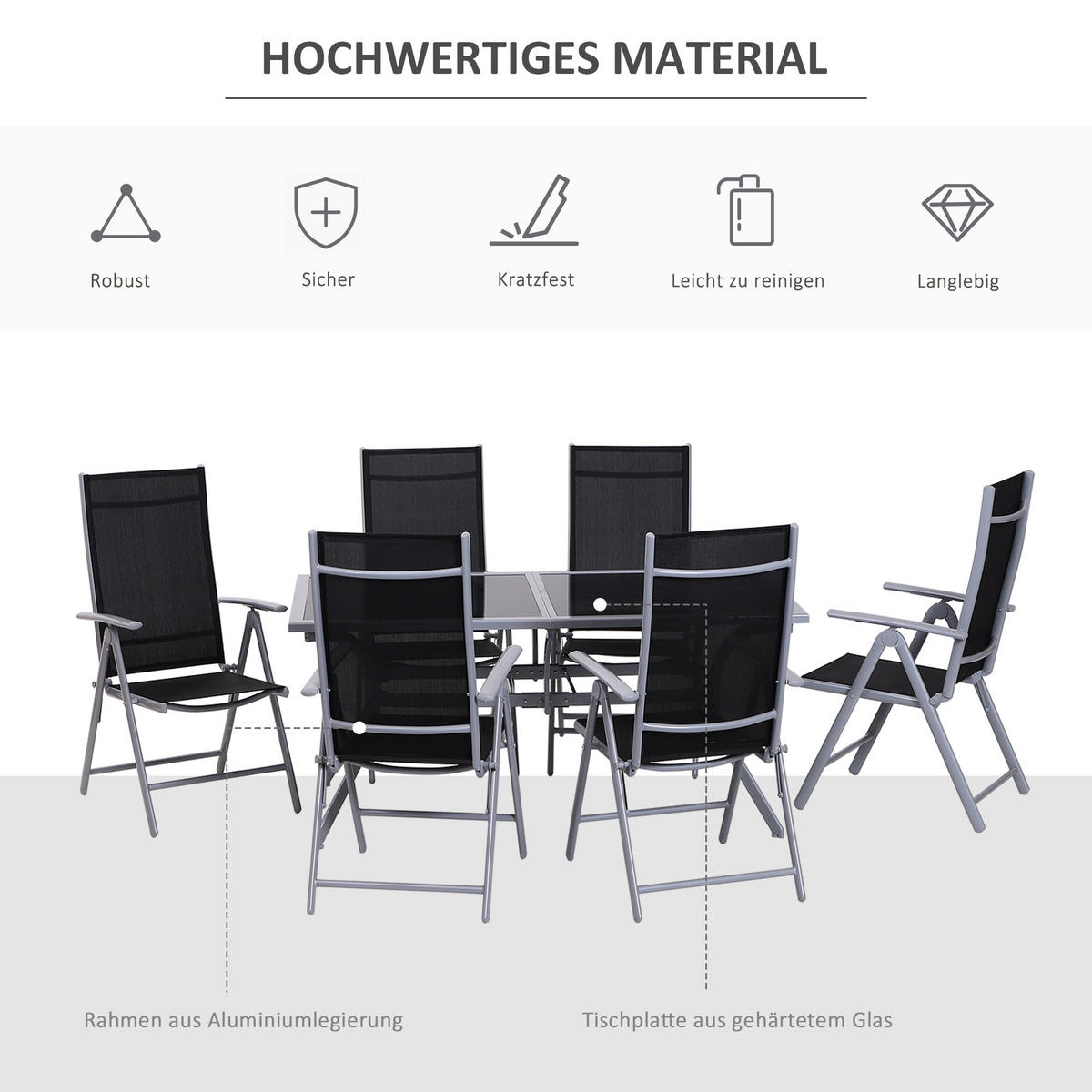 SITZGRUPPE, Schwarz+Silber, Aluminium - Schwarz, Metall - Outsunny