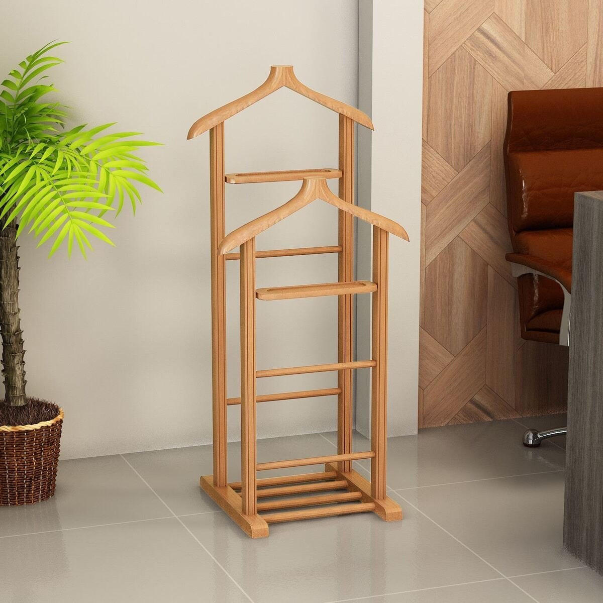 HERRENDIENER aus Massivholz 33/46/120 cm - Eschefarben, Holz (46/120/12cm) - Calicosy