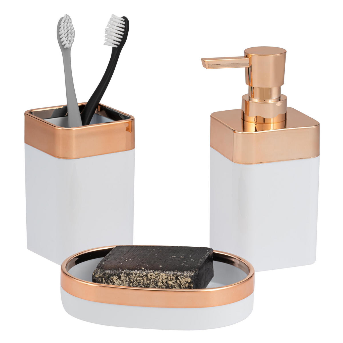 BAD-SET 3tlg. SAVONA - Weiß, Kunststoff (9.5/3/13cm) - bremermann