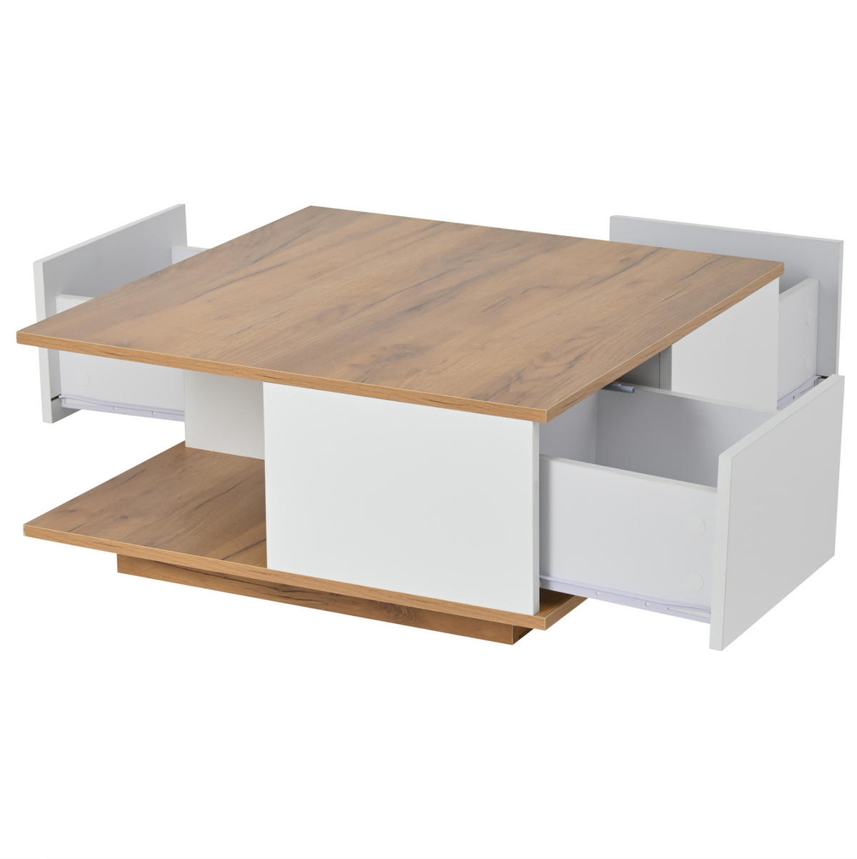 COUCHTISCH mit 3 Schubladen 70 x 70 cm Weiß/Walnut - Weiß, Holzwerkstoff (70/70/31.5cm) - Meubliv