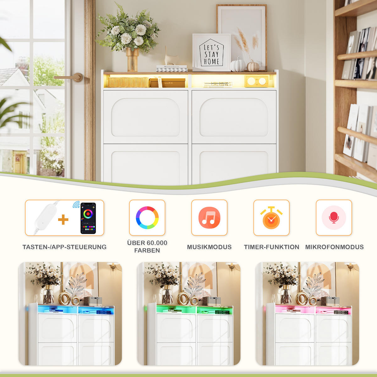 SCHUHSCHRANK Modern mit LED Weiß Natural 120x24x130cm - Multicolor, Holzwerkstoff (24/130/120cm) - FLIEKS