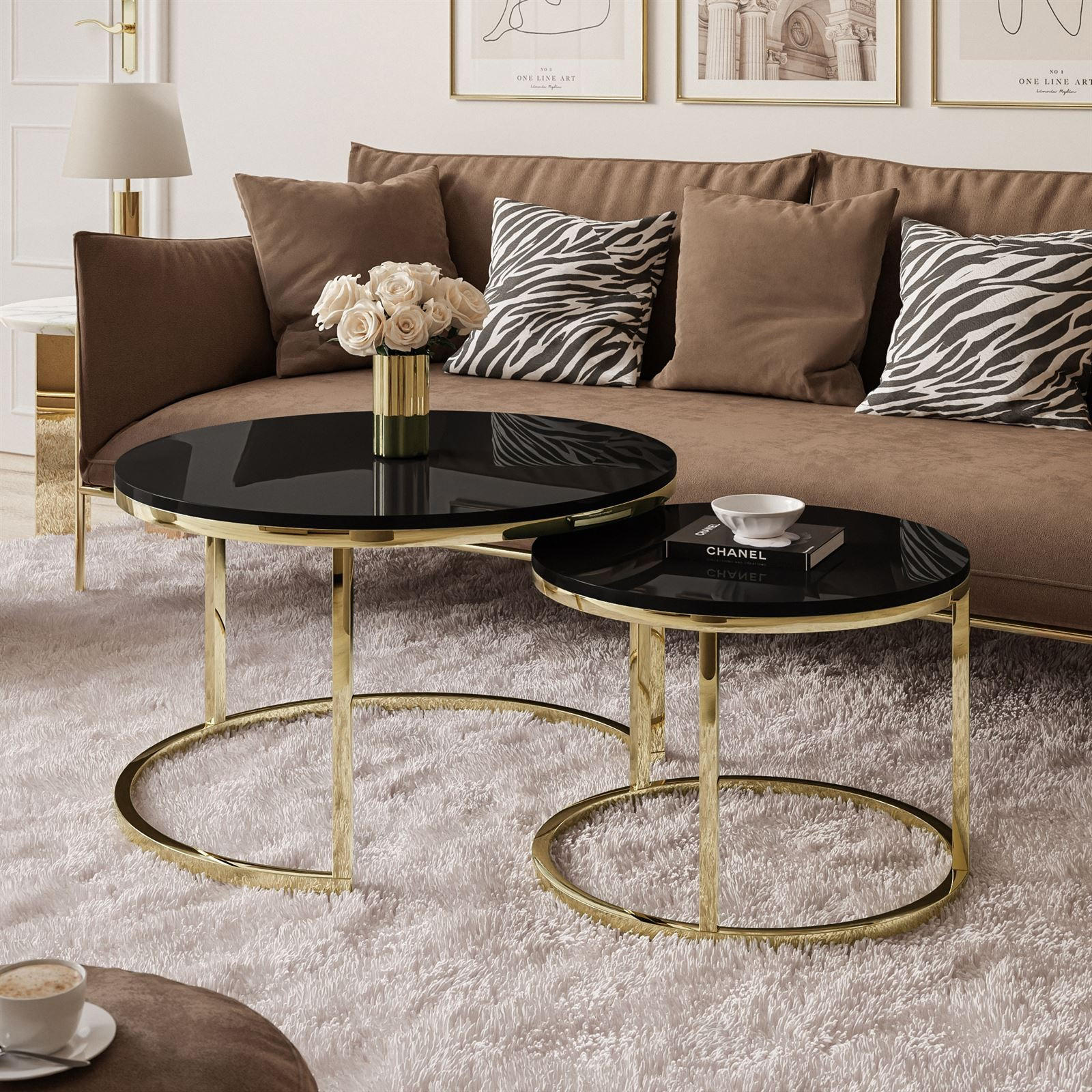 COUCHTISCH CIRI 2-in-1 CHROME gold - Goldfarben, Holzwerkstoff (70/70/48cm) - Lookway