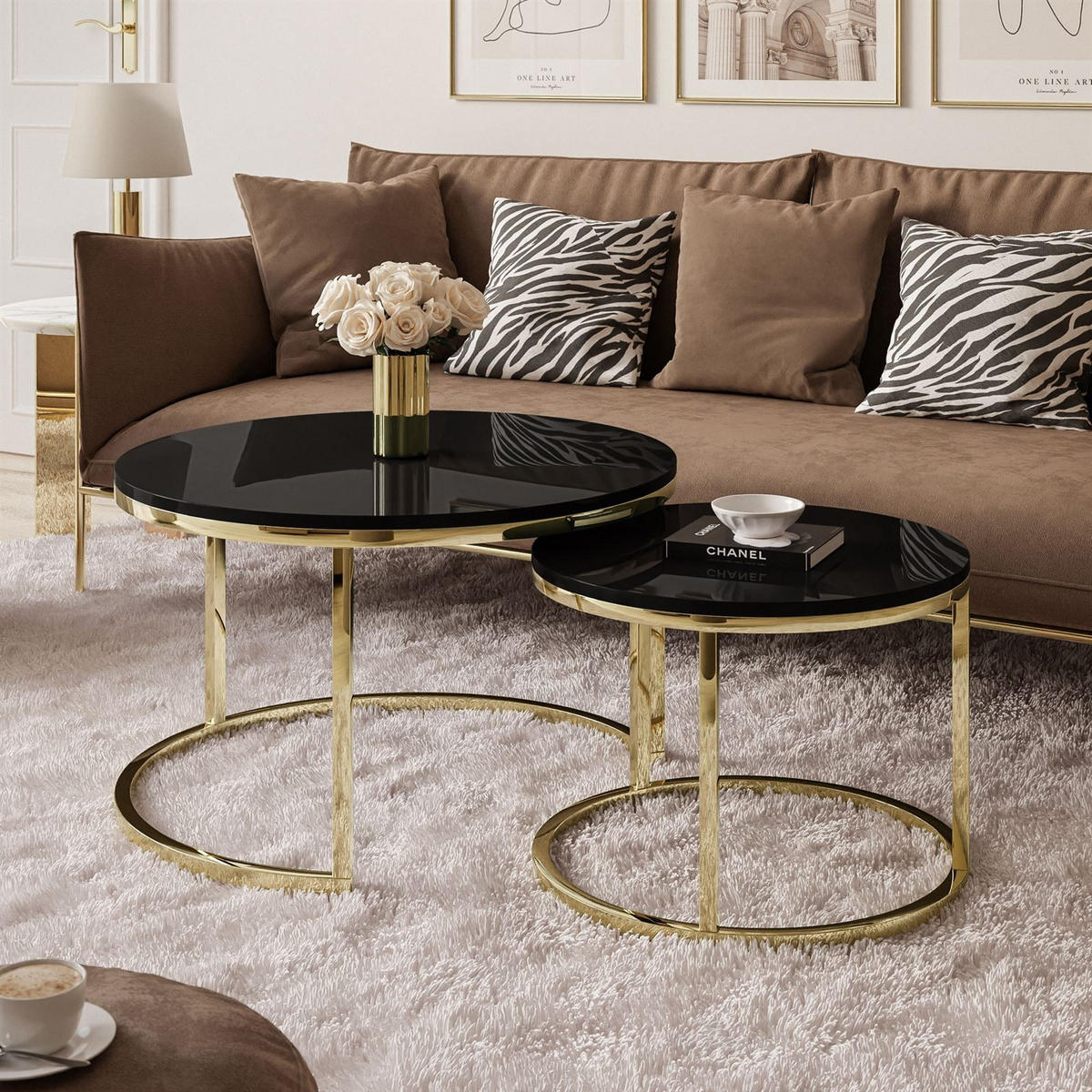 COUCHTISCH CIRI 2-in-1 CHROME gold - Goldfarben, Holzwerkstoff (70/70/48cm) - Lookway