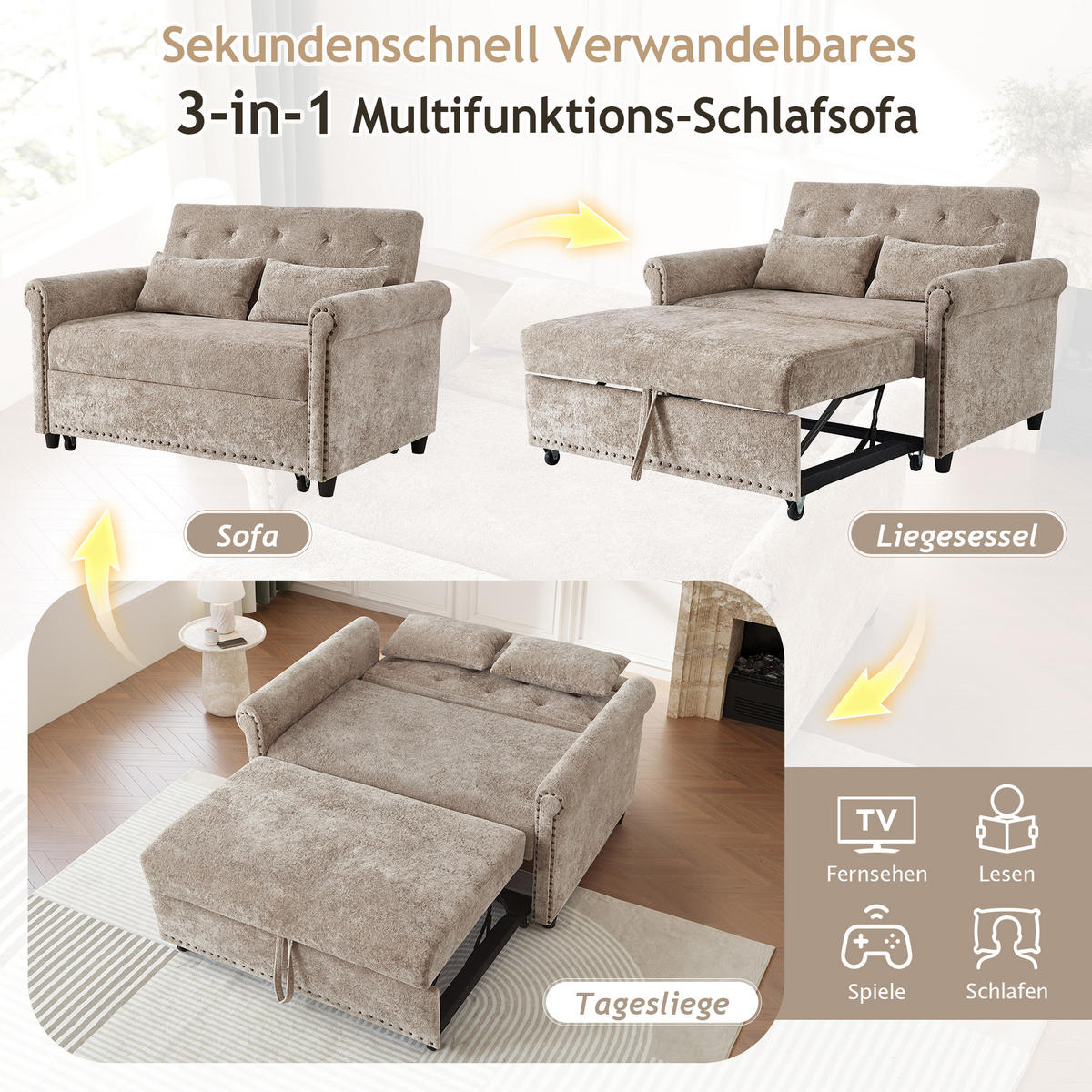 SCHLAFSOFA ausziehbar mit Schlaffunktion Mehrfarbig 80x120x82 cm Textil - Multicolor, Textil (80/82/120cm) - SONNENH