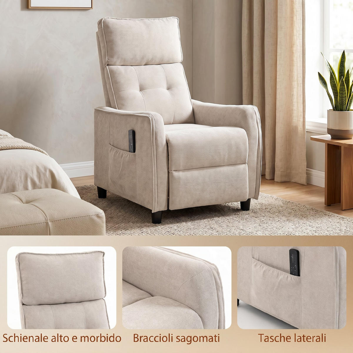 MASSAGESESSEL,MANUELL verstellbar Leinenoptik Fernbedienung,creme - Creme, Textil (69/104/93cm) - Vallsero