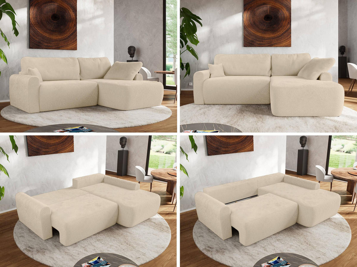 ECKSCHLAFSOFA CUBO L Creme Plüsch - rechts - Creme/Schwarz, Kunststoff/Textil (187/273cm) - MKS