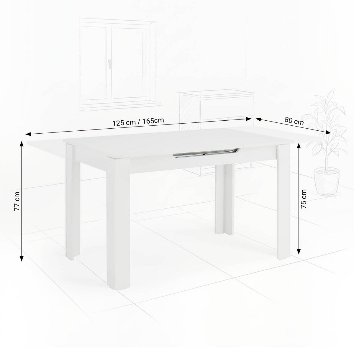 ESSTISCH in weiß 125-165/80/77 cm Ausziehbar - Weiß, Holz (80/125/77cm) - Homestyle4u