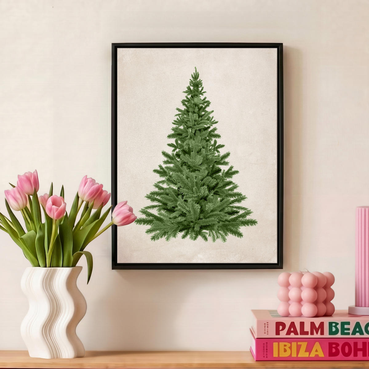 LEINWAND Bilder mit Rahmen - Weihnachtsbaum - Grün - Weihnachten - Feiertage - 30x40 - Olivgrün, Textil (30/40cm) - MuchoWow