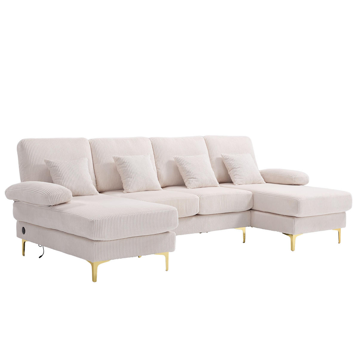 WOHNLANDSCHAFT 265/135/88 cm Beige mit LED Ambientebeleuchtung und der USB-C-Port - Beige, Textil (265/88/135cm) - Oxeza