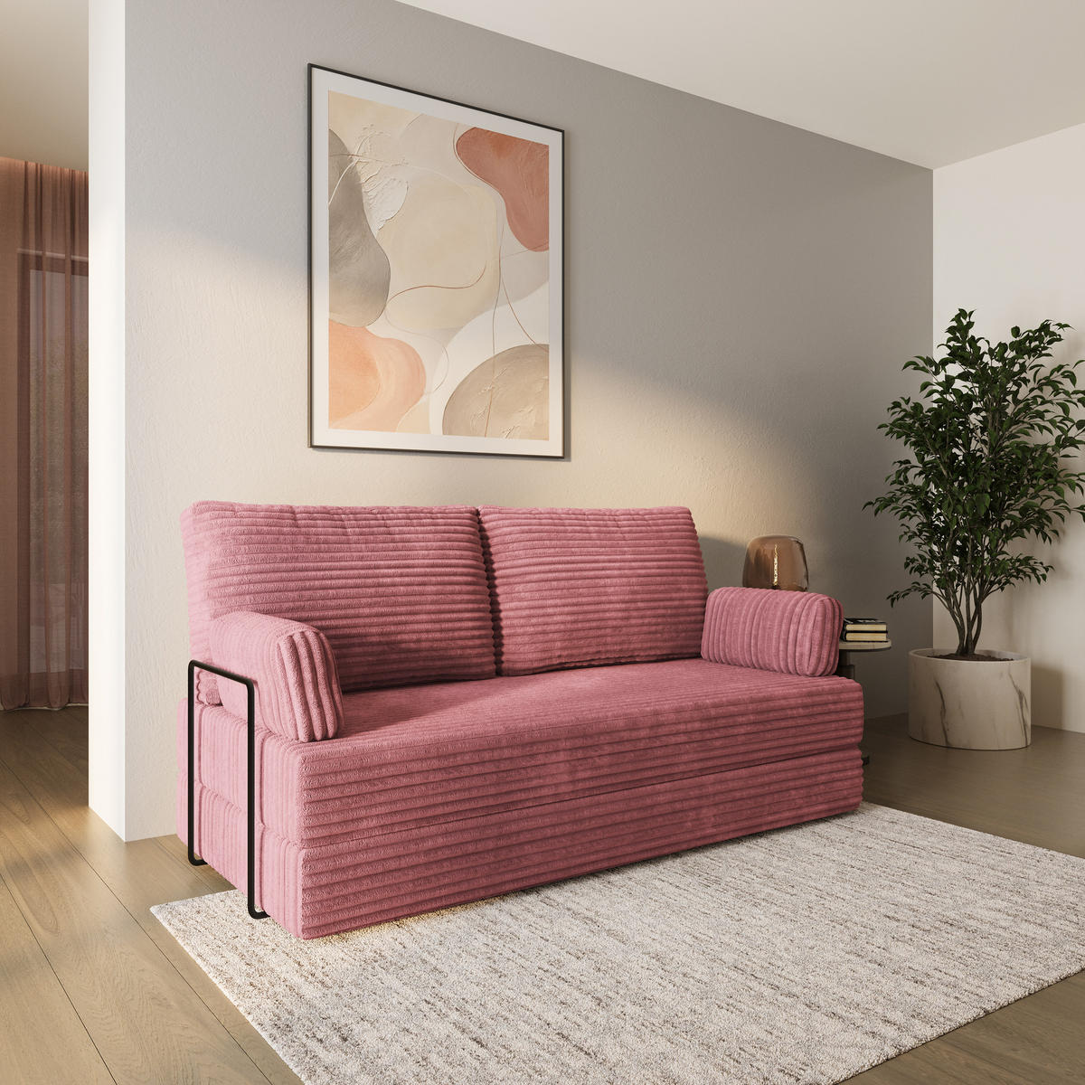 BETTSOFA SILAR aus Schaumstoff Cordstoff Rosa Schlaffunktion - Rosa, Textil (170/86/80cm) - MASSENO
