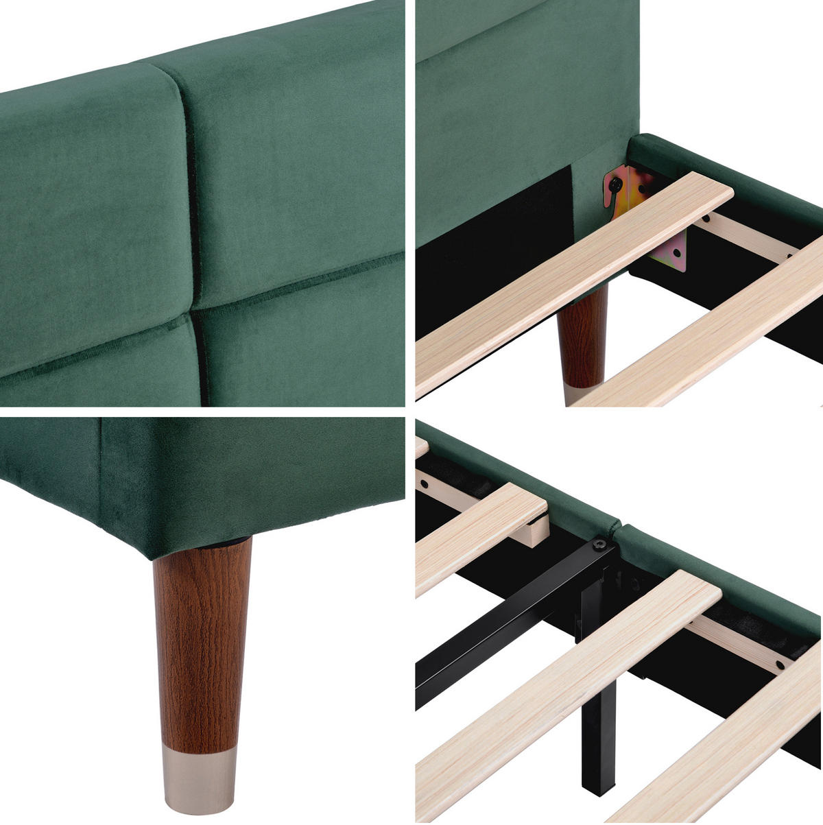 SAMT-POLSTERBETT 140/200 cm in Dunkelgrün mit Lattenrost und gepolstertem Kopfteil - Grün, Textil (140/200cm) - BEAOK