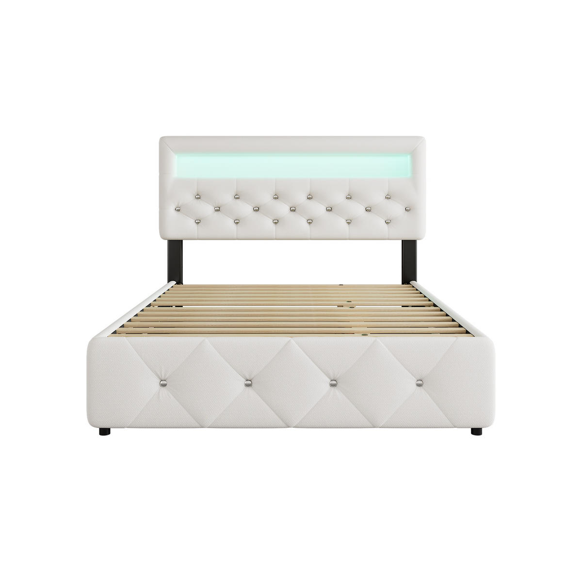 POLSTERBETT 140/200 cm Weiß mit Bettauszug und 2 Schubladen sowie Nachttisch mit Lichtleiste - Weiß, Textil (140/200cm) - OKWISH