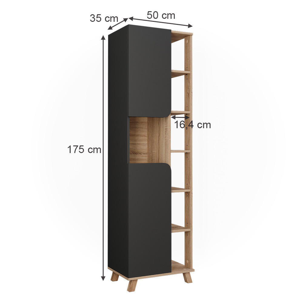 HOCHSCHRANK Karen Sonoma/Anthrazit 50 x 175 cm mit 2 Türen - Anthrazit/Sonoma Eiche, Holzwerkstoff (50/175/35cm) - Vicco