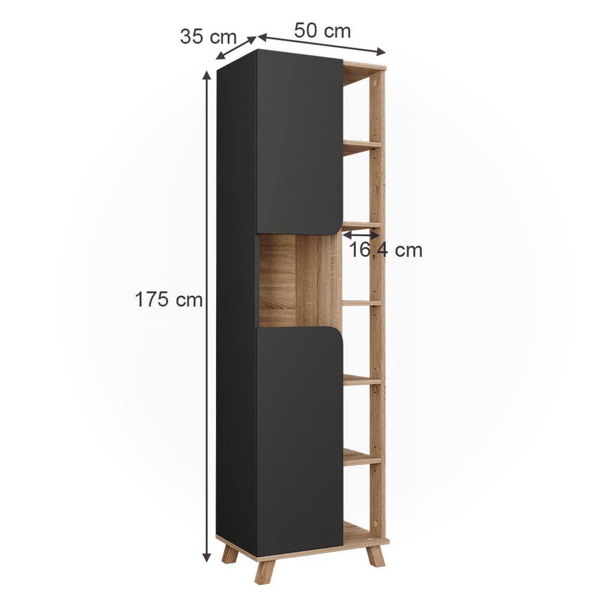HOCHSCHRANK Karen Sonoma/Anthrazit 50 x 175 cm mit 2 Türen - Anthrazit/Sonoma Eiche, Holzwerkstoff (50/175/35cm) - Vicco