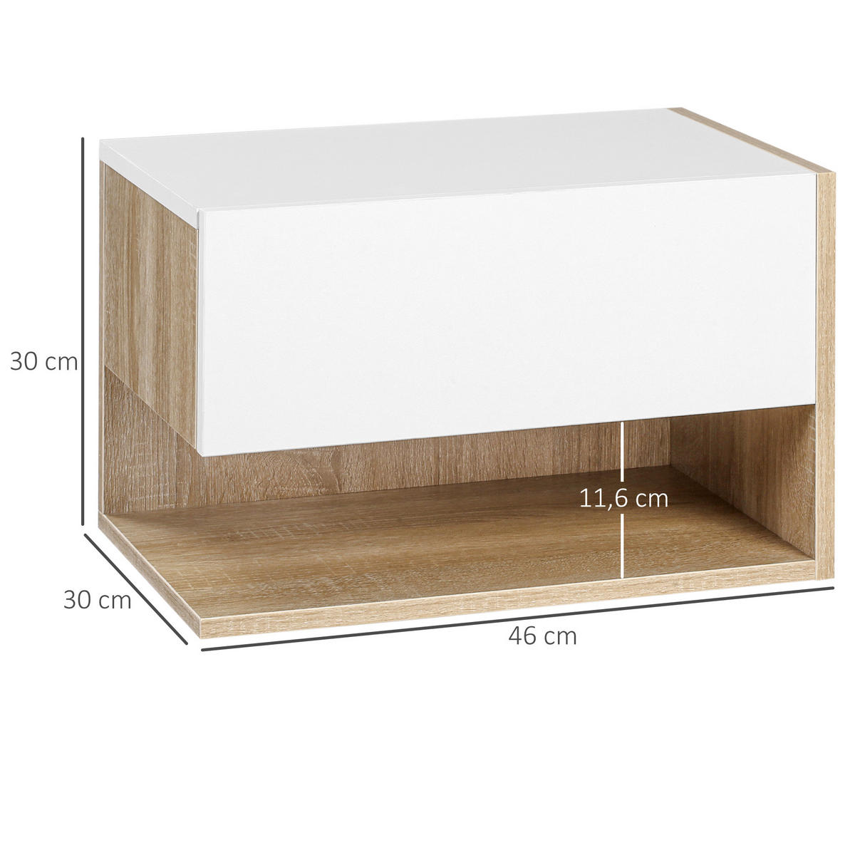 NACHTSCHRANK 2er-Set DE-12807 Schublade und offenes Fach Weiß/Eiche hell - Weiß, Holzwerkstoff (30/30/46cm) - ComfortXL