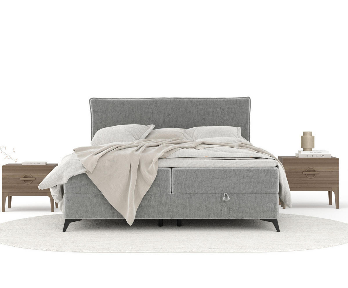 BOXBETT Peru Hellgrau 180/200 cm im Chenille-Stoff - Hellgrau/Schwarz, Holz/Holzwerkstoff (180/200cm) - Maison de Reve