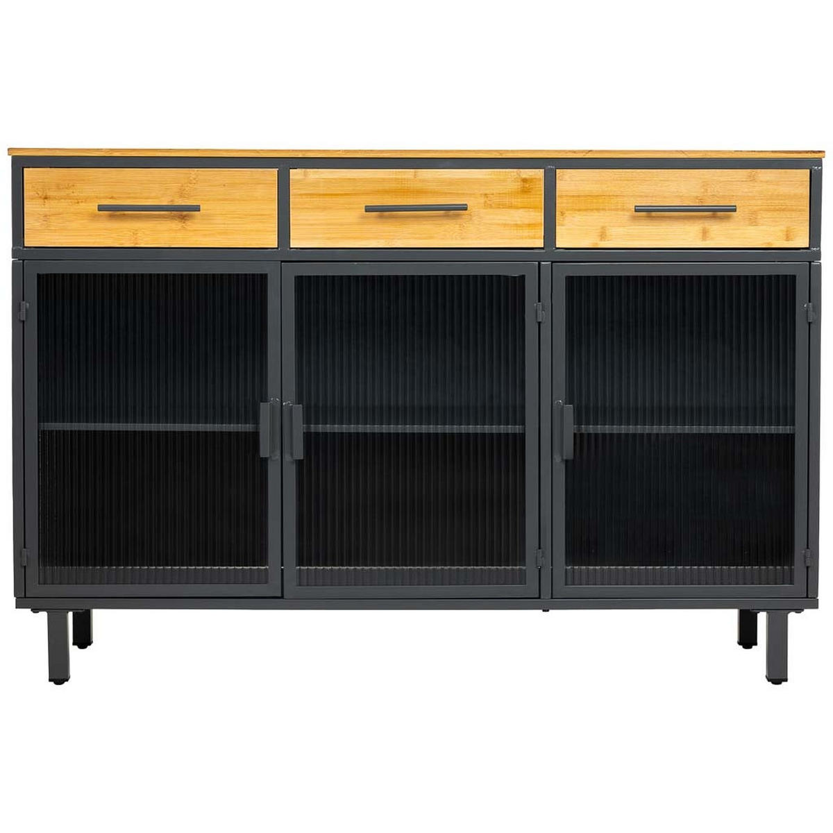 SCHRANK aus Glas und Holz mit 3 Schubladen, Schwarz, 120x35x80h cm - Schwarz, Holz (120/79/35cm) - Wanderlust