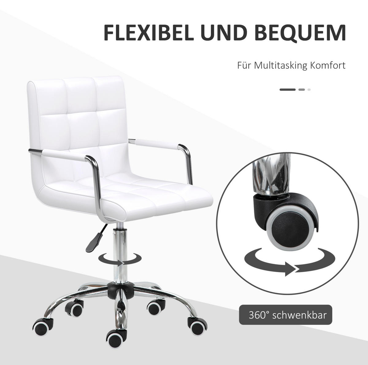 BÜROSTUHL in Weiß 54x52,5x99 cm mit verstellbarer Sitzhöhe und Armlehnen - Weiß, Kunststoff (52.5/99/54cm) - IVMEU