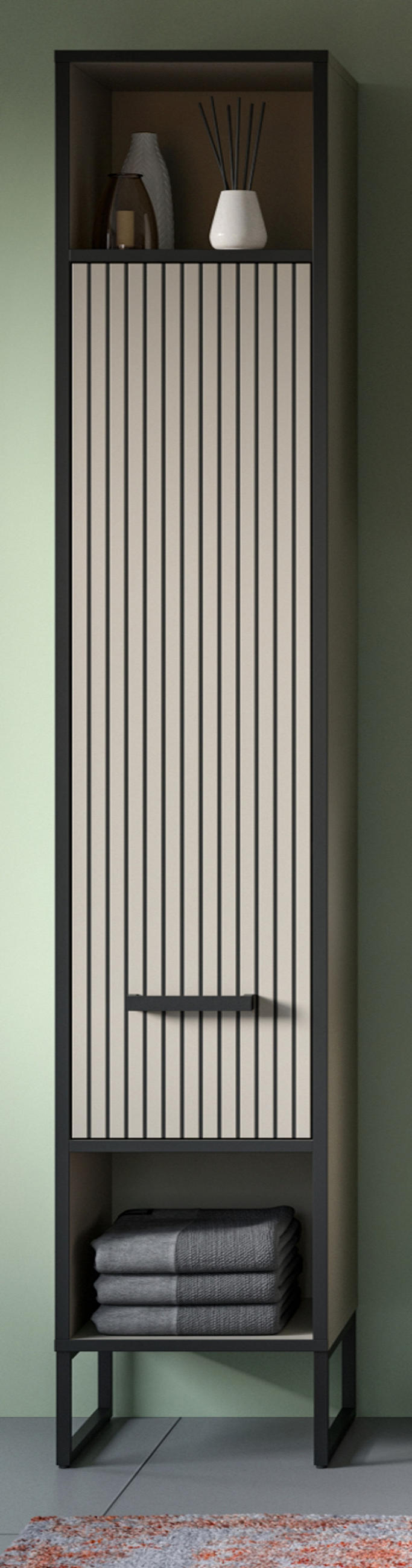HOCHSCHRANK schwarz, sand 30 cm, Badschrank mit Soft-Close - Sandfarben/Schwarz, Holzwerkstoff/Metall (30/192/32cm) - Inn.Furn