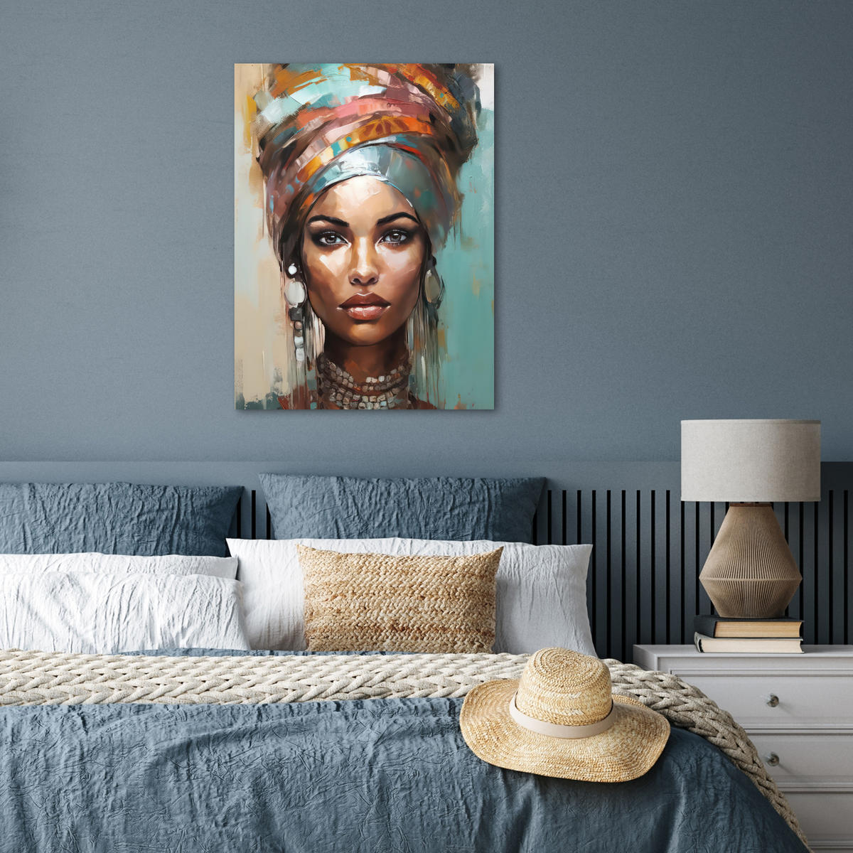 POSTER Frau - Kunst - Schmuck - Porträt 60x80 cm - Blaugrau, Papier (60/80/0.1cm) - MuchoWow