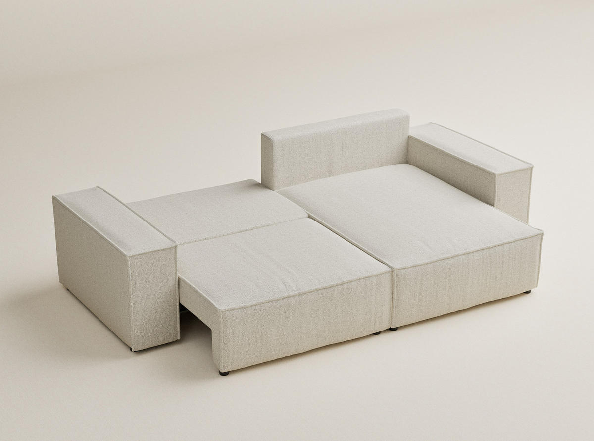 ECKSOFA MIT SCHLAFFUNKTION Moyo Creme Webstoff - Creme/Schwarz, Holz/Holzwerkstoff (255/148cm) - Maison de Reve