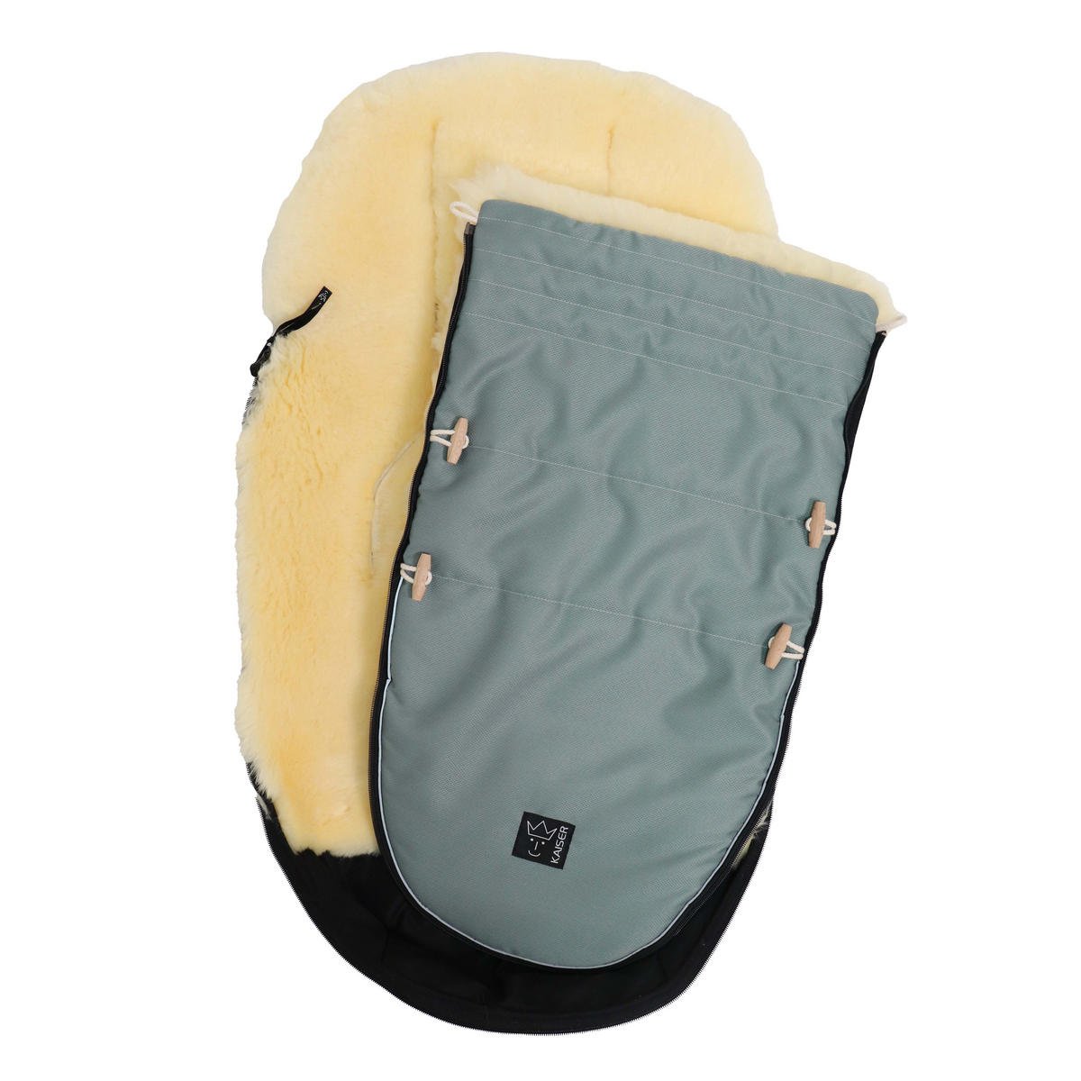 LAMMFELL-FUSSSACK Love the Nature, slit green - Blau, Fell (44/95cm) - Kaiserbaby