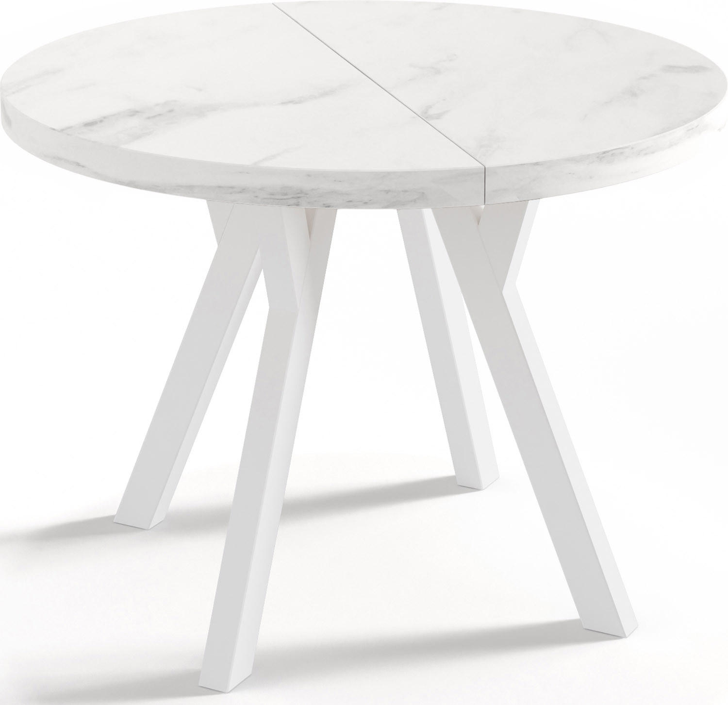 ESSTISCH Twixy runder ausziehbarer, Marmor Weiß 90-170/90/76 cm - Ecru/Weiß, Holz/Holzwerkstoff (90/90/76cm) - WFL GROUP