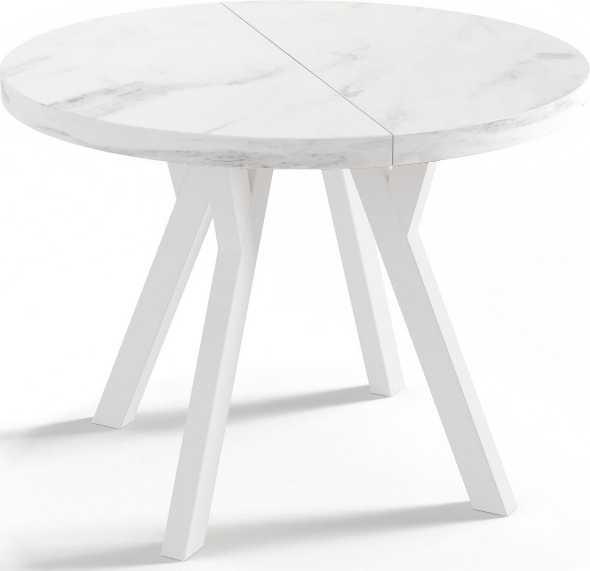 ESSTISCH Twixy runder ausziehbarer, Marmor Weiß 90-170/90/76 cm - Ecru/Weiß, Holz/Holzwerkstoff (90/90/76cm) - WFL GROUP