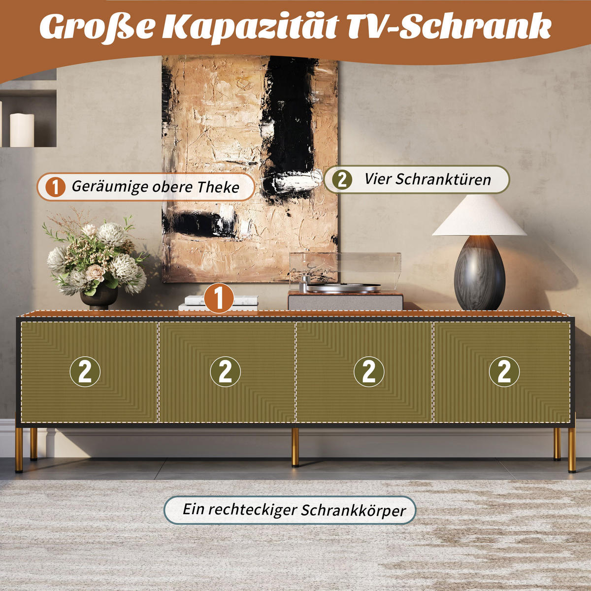 TV-SCHRANK 179x35x53.5 Farbblock Design Niedriger TV-Ständer - Schwarz, Holzwerkstoff (35/53.5/179cm) - FLIEKS
