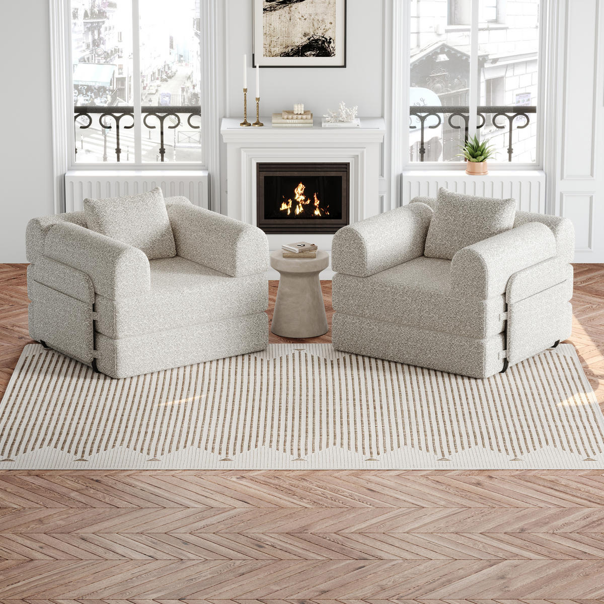 SCHLAFSOFA 2-in-1 mit Armlehnen-Ablagefach in Khaki Chenille 200/90/80 cm - Naturfarben, Textil (181.6/49.5/94cm) - OKWISH