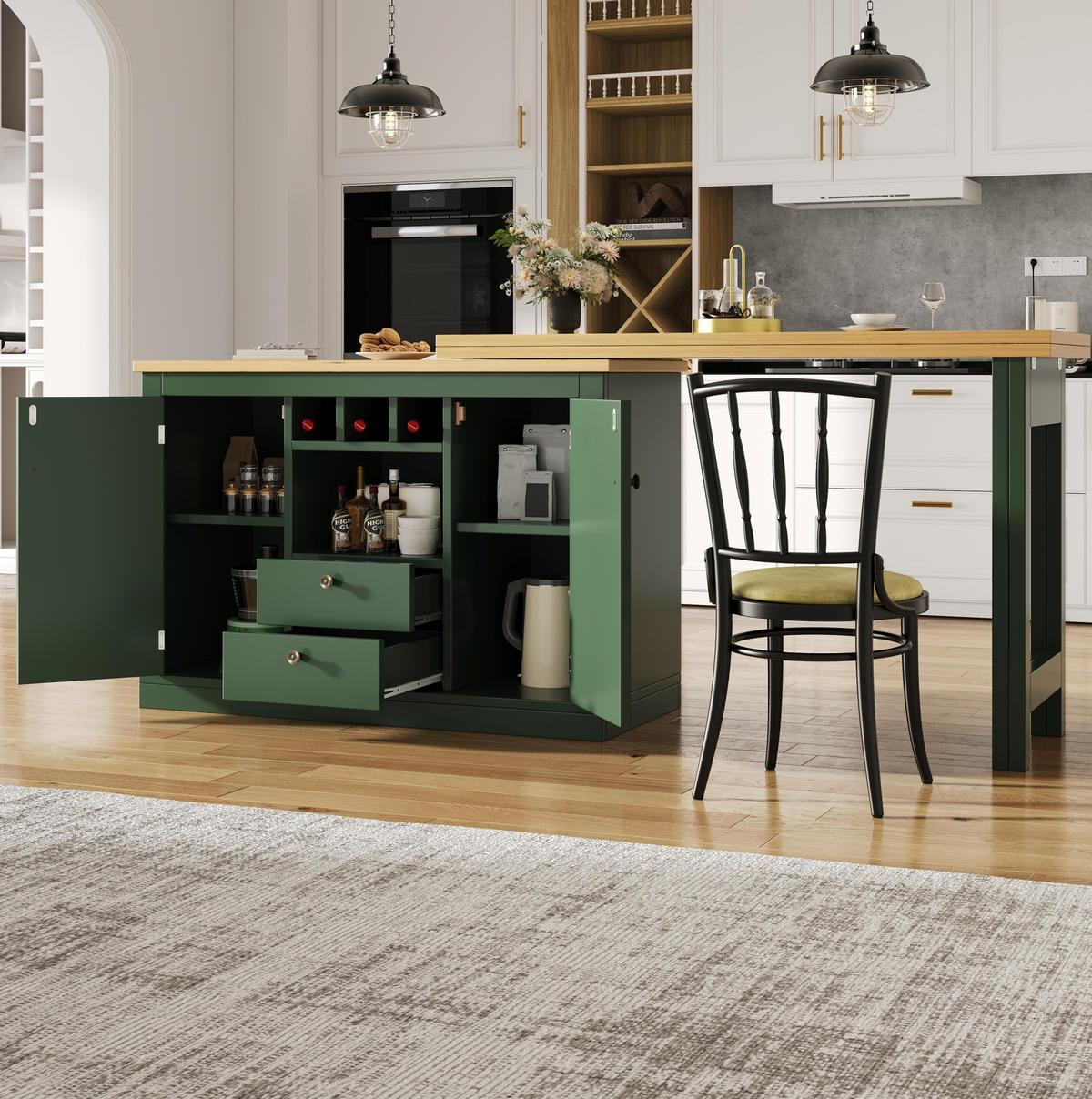 BARTISCH 120-180/40/76 cm aus MDF, ausziehbar, drehbar mit Stauraum, Antikgrün - Dunkelgrün, Holzwerkstoff (40/180/76cm) - Redom