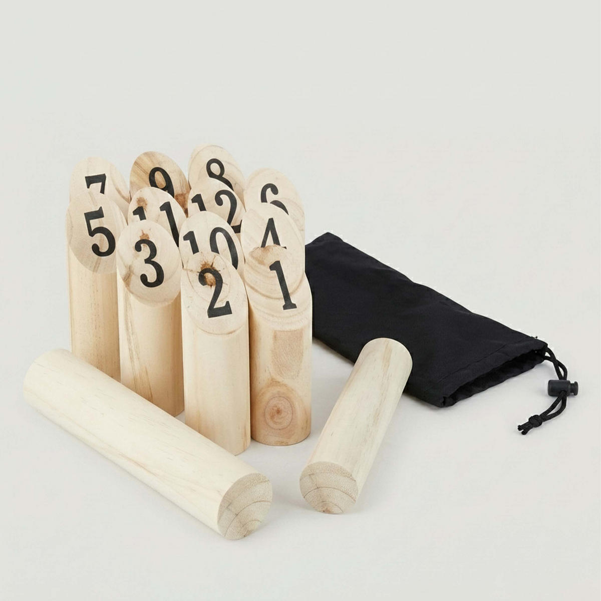 IGRA Prirodna Kubb od borovine 13-dijelna s torbom - svijetlo smeđa, drvo/tekstil (5/5cm) - Relaxdays