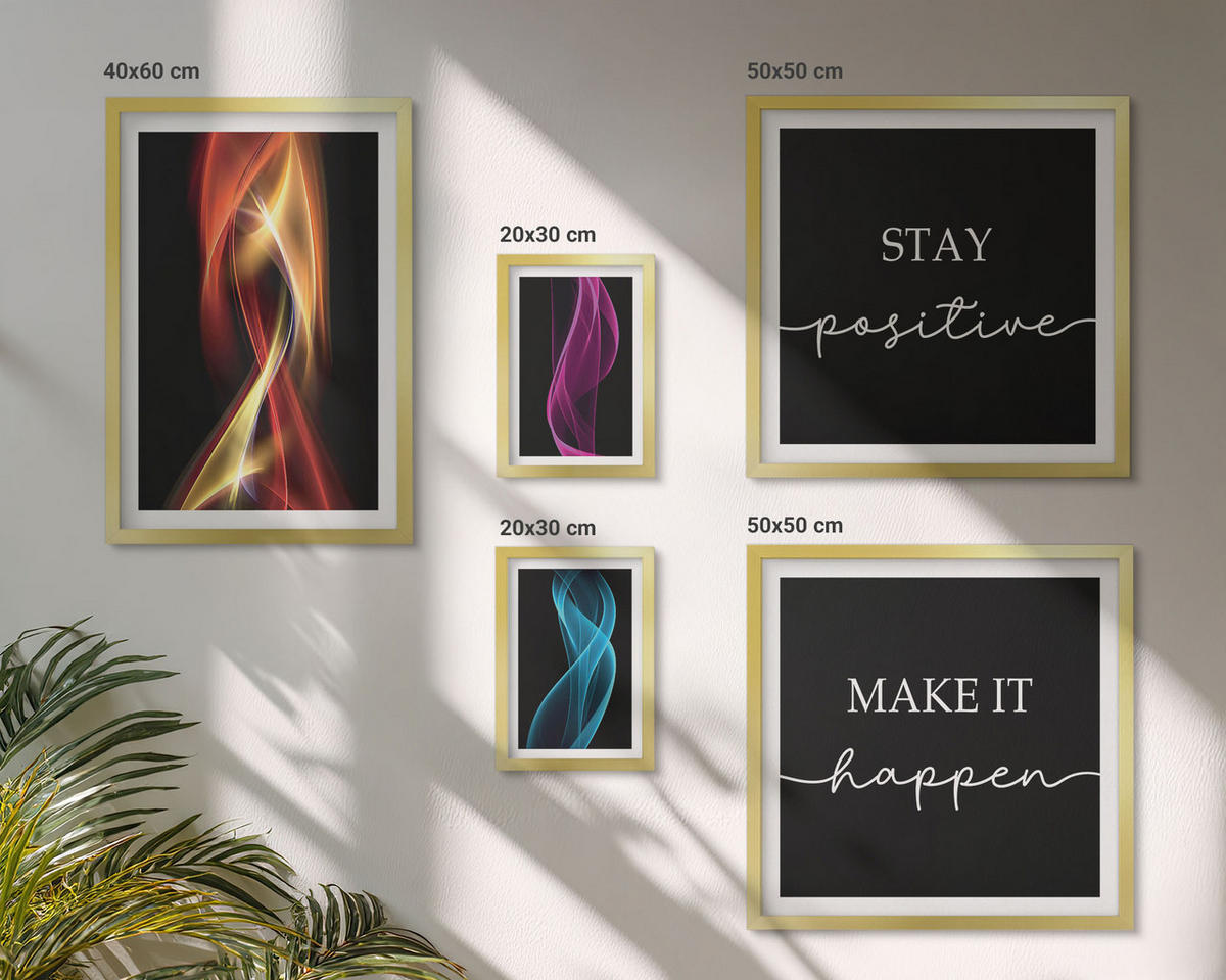 BILDER SET 5er Set - 50x50 cm & 20x30 cm & 40x60 cm Goldrahmen - Blumen Marmor weiß schwarz - Goldfarben, Kunststoff (40/60cm) - TULUP