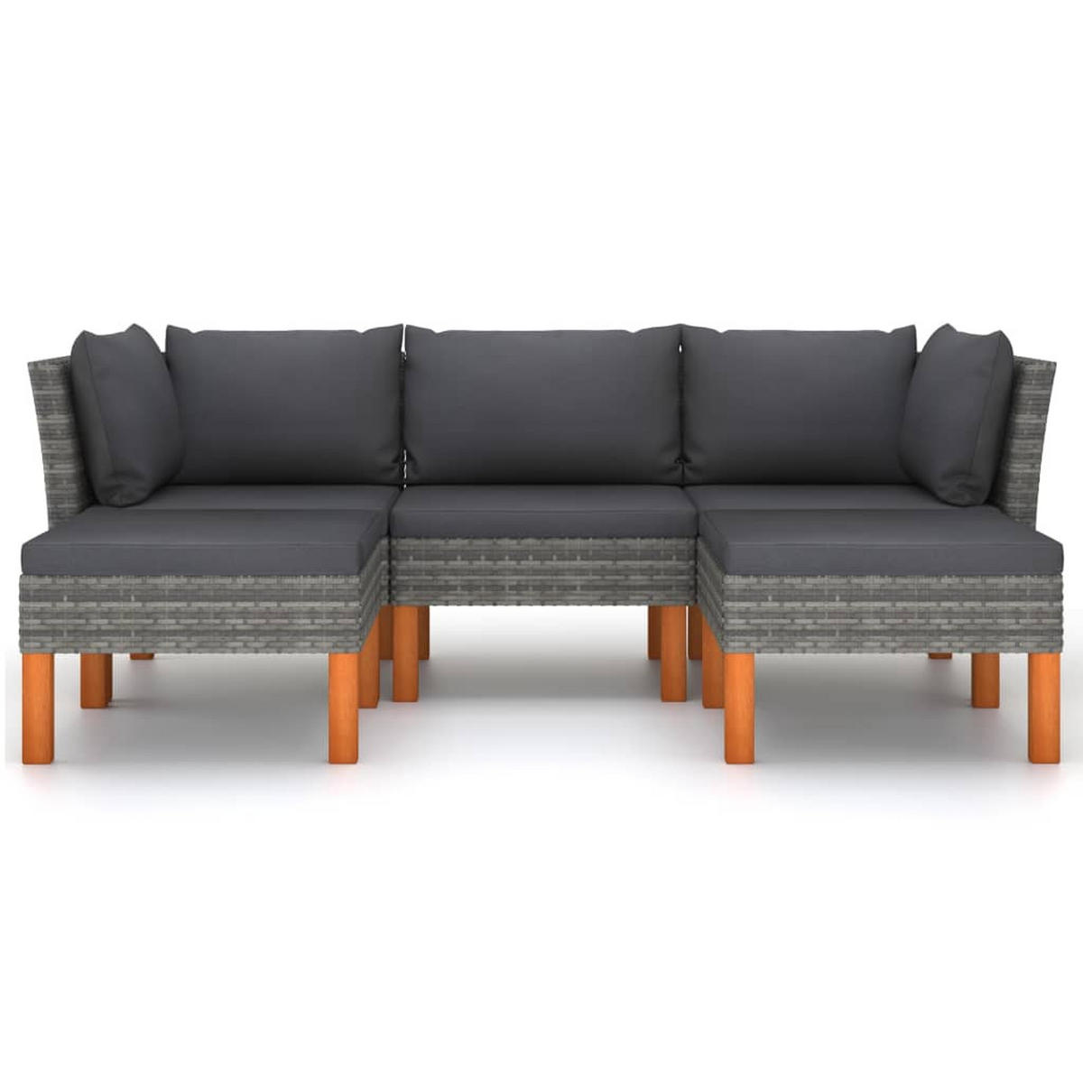 GARTEN-LOUNGE-SET 5-teilig Mit Kissen Poly Rattan Grau - Anthrazit/Grau, Kunststoff/Textil - vidaXL