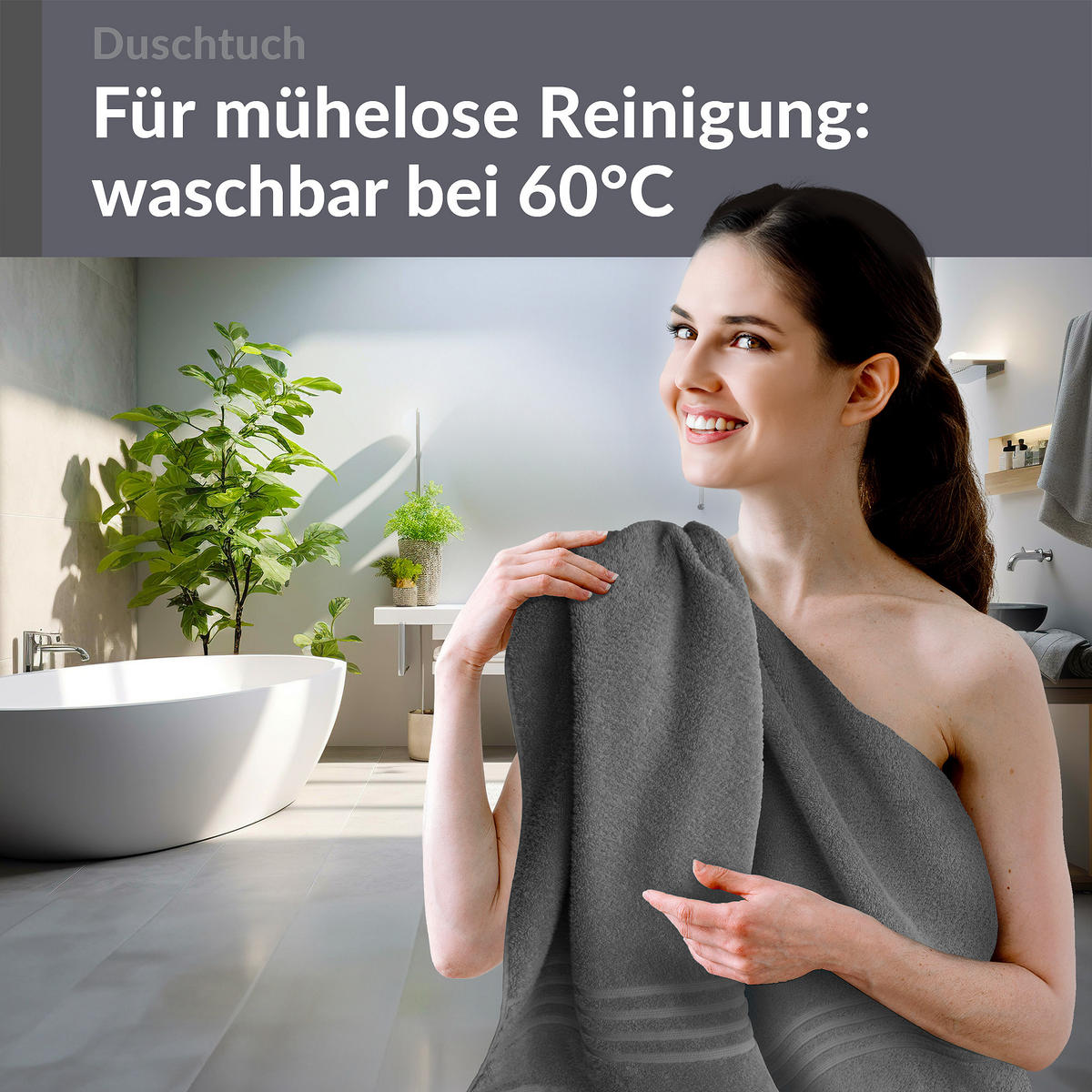 DUSCHTUCH London Anthrazit Grau 2er Set 70x140 - Anthrazit, Textil (70/140cm) - Lashuma