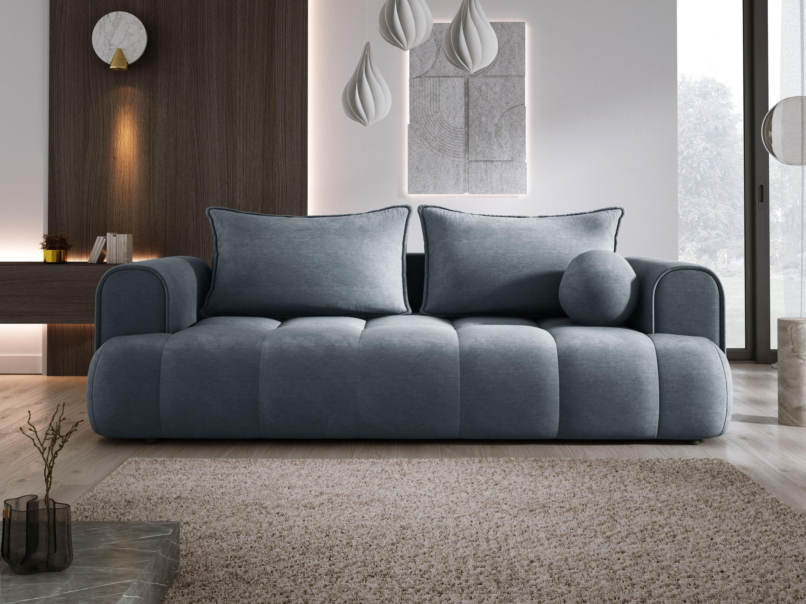 SOFA COCO SCHLAFSOFA mit Bettfunktion, CLOUD Stoffbezug, 2-Sitzer, freistehend, Größe: 250x105x90 cm, Grau - Dunkelgrau, Holz/Textil (250/90/105cm) - DomoHome