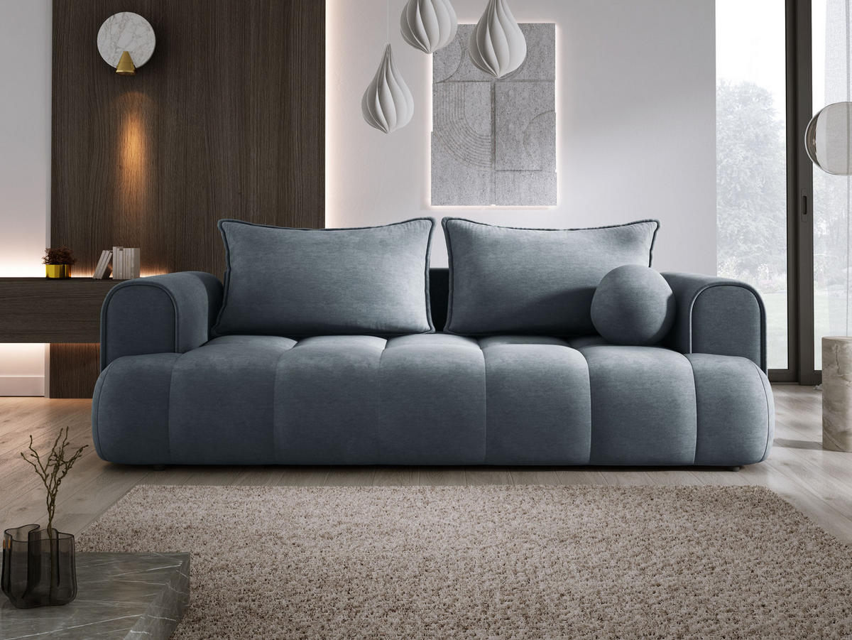 SOFA COCO SCHLAFSOFA mit Bettfunktion, CLOUD Stoffbezug, 2-Sitzer, freistehend, Größe: 250x105x90 cm, Grau - Dunkelgrau, Holz/Textil (250/90/105cm) - DomoHome