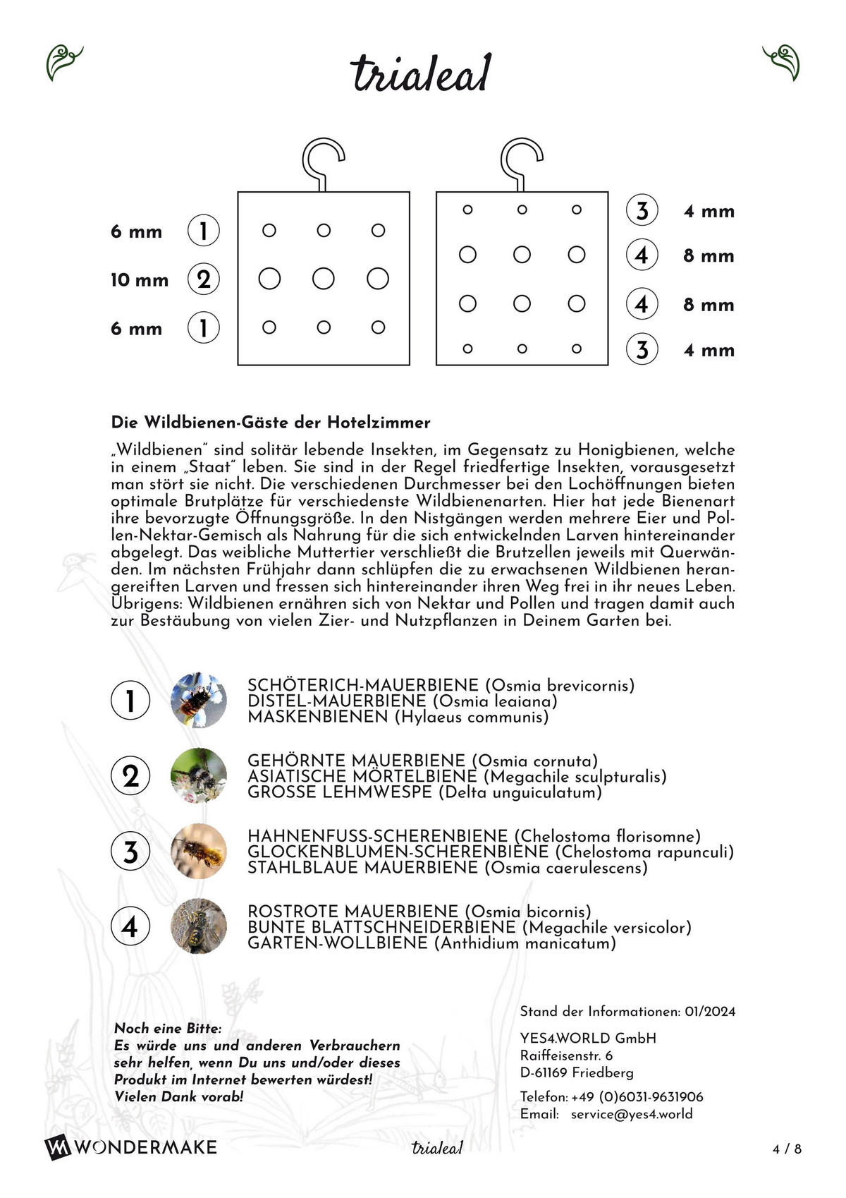 INSEKTENHOTEL klein aus Buche-Holz, 3er Set, hängend - Braun, Holz (8.3/12.2/8.3cm) - WONDERMAKE