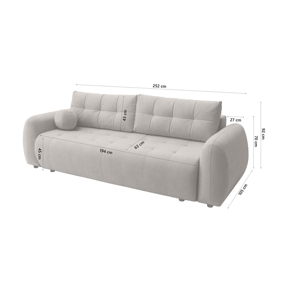 SOFA ARNIS mit Schlaffunktion, Taupe - Taupe, Textil (252/70/105cm) - Fedve