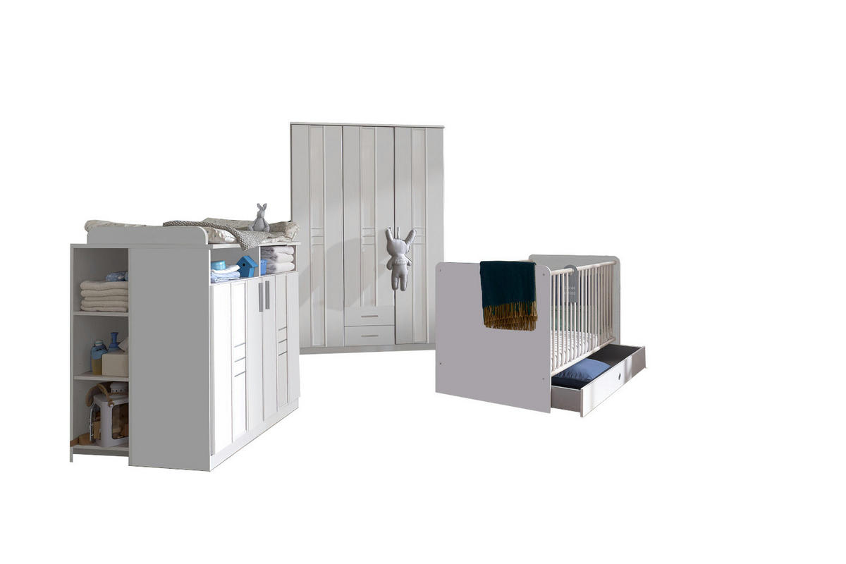 BABYZIMMER Bela Borkum in Landhaus Weiß 4 teilig - Weiß, Holzwerkstoff (120/200/80cm)