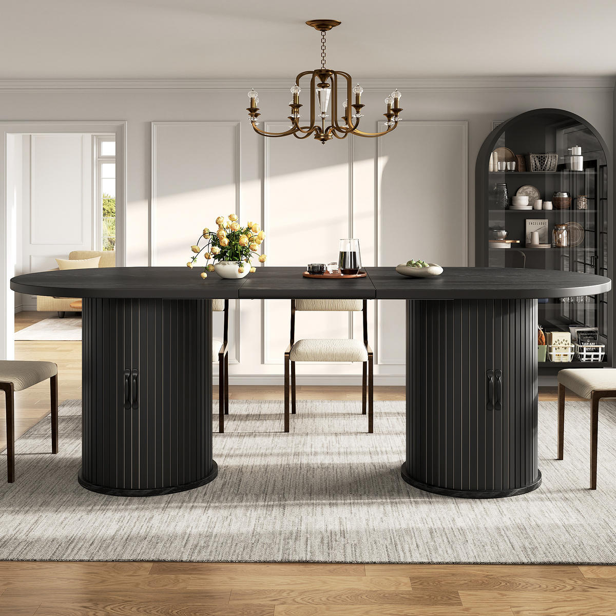 ESSTISCH Schwarz 150–190×80×75 cm mit Auszugmechanismus, verdecktem Staufach und Metallrahmen aus Holzwerkstoff - Schwarz, Holzwerkstoff (80/150/75cm) - Luhomfu