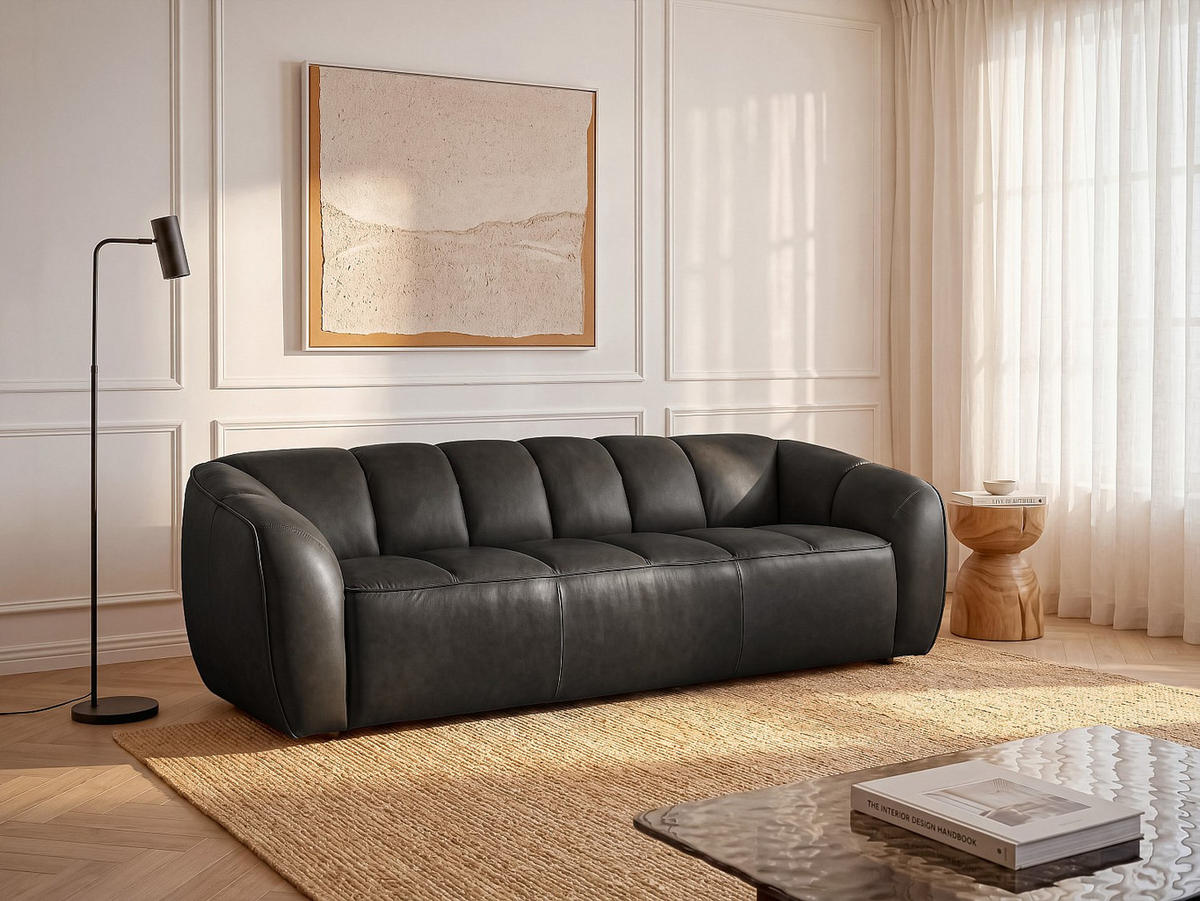 SOFA - 3 Personen - leder - schwarz Pradoni - Schwarz, Leder (234/77.5/90cm) - Vente-Unique