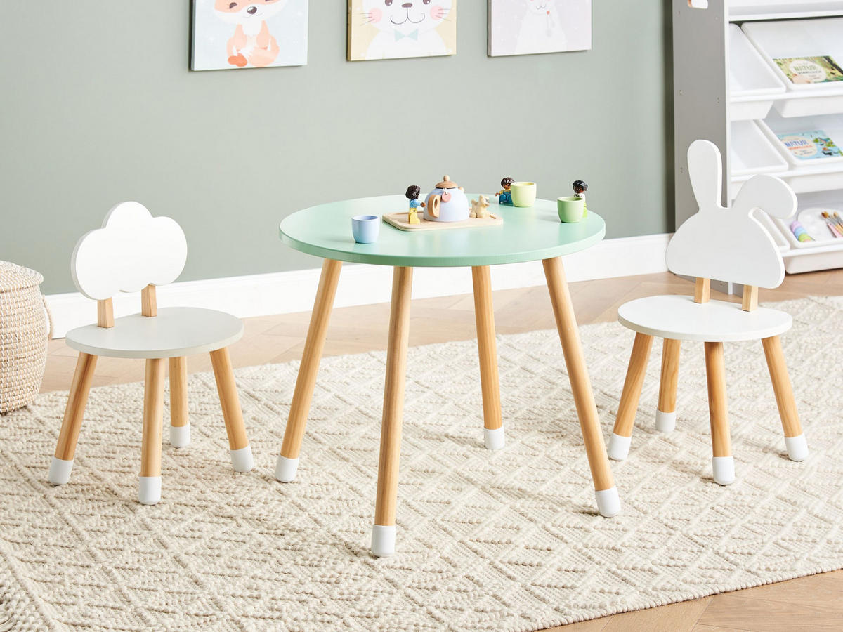 KINDERTISCH mit Stühlen Weiß Robin - Braun, Holzwerkstoff (60/50/60cm) - Beliani