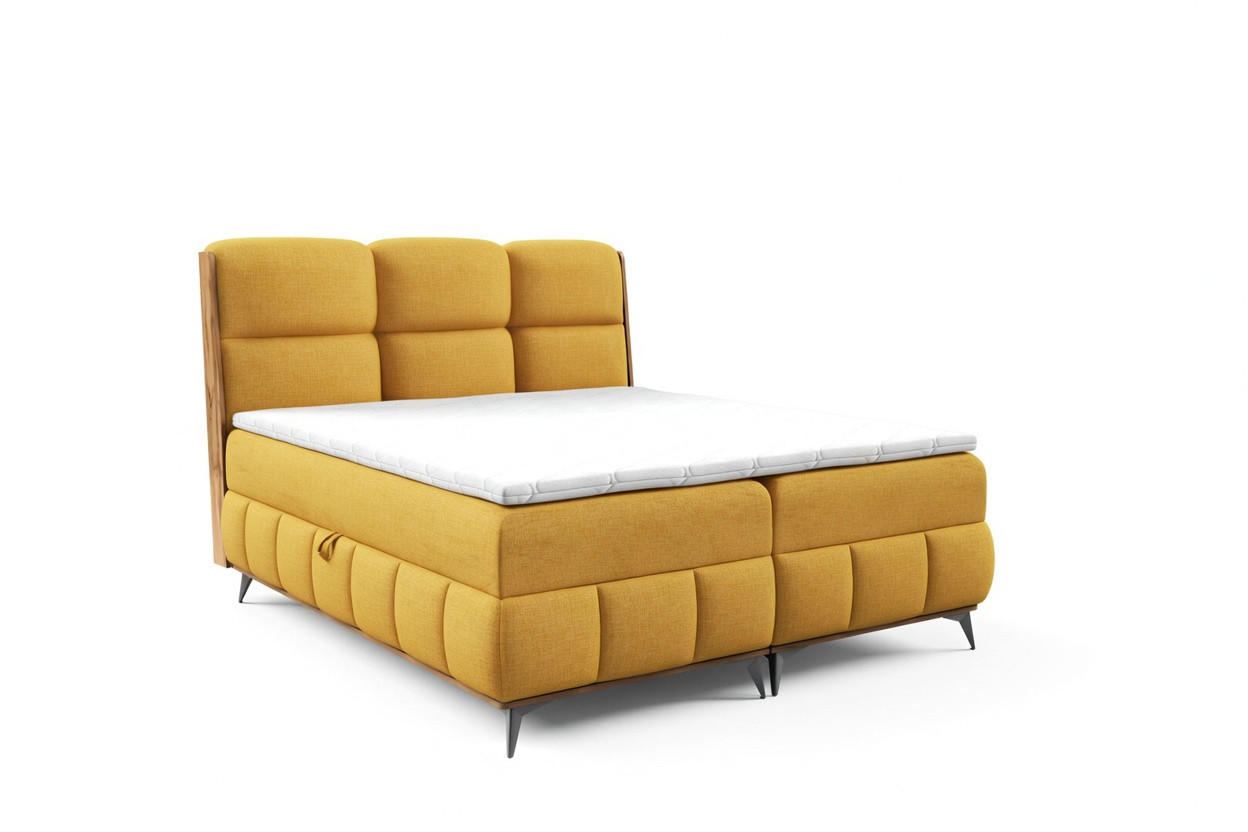 Home Collective BOXSPRINGOVÁ POSTEL s úložným prostorem a topperem 200x200 cm žlutá