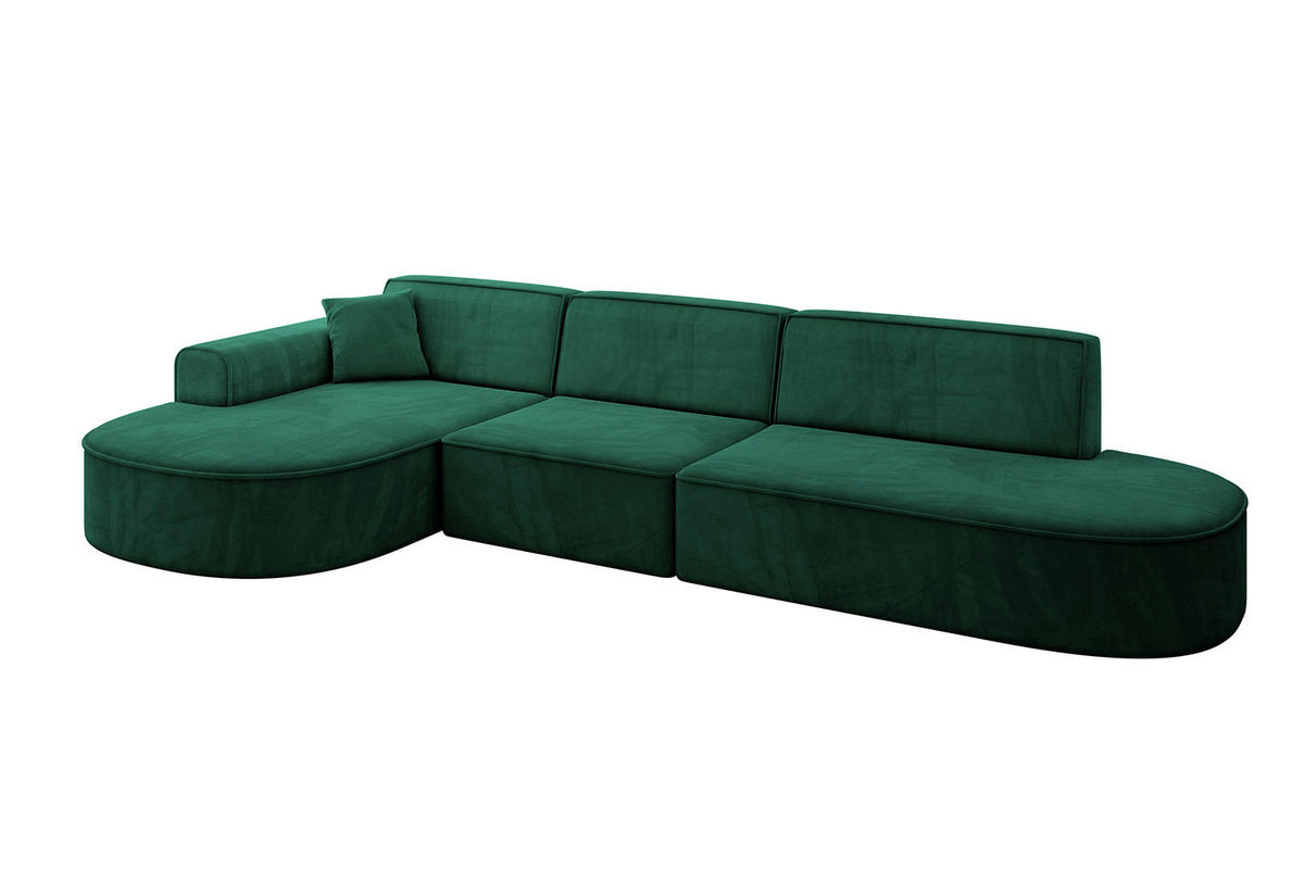ECKSOFA Ottomane Links MARI-L2 - 328x171x79 cm Grün Velours - Schwarz/Grün, Holzwerkstoff/Kunststoff (328/171cm) - ALTDECOR