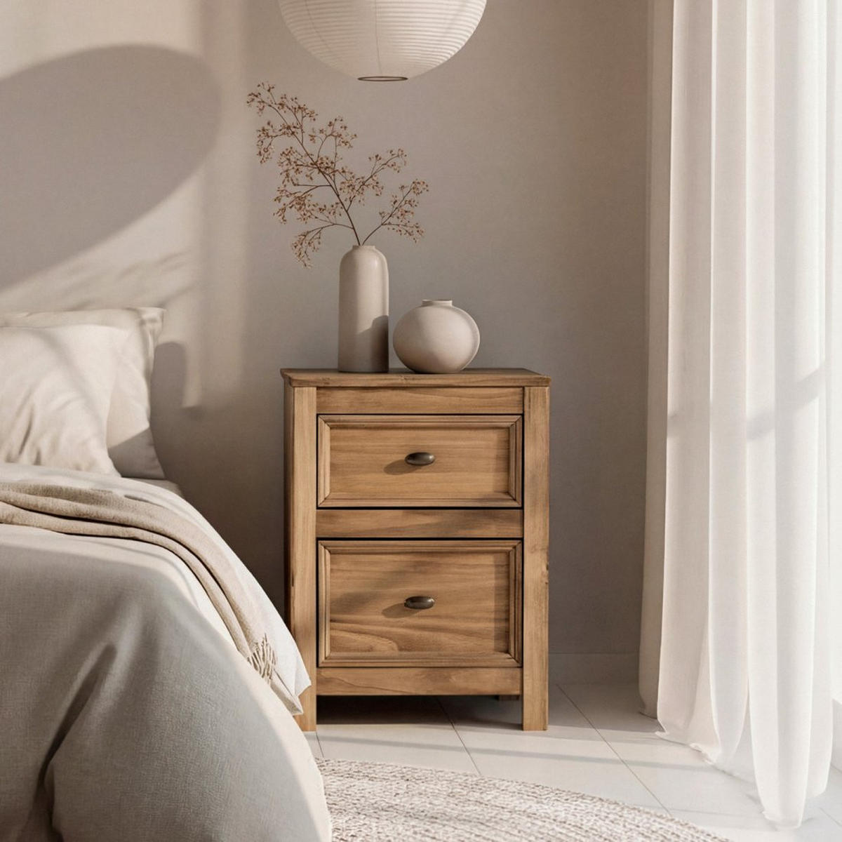 NACHTTISCH 2 SCHUBLADEN Serena Natürlich 42 cm x 57 cm 2er-Set - Naturfarben, Holz (42/57/39cm) - Klast Home