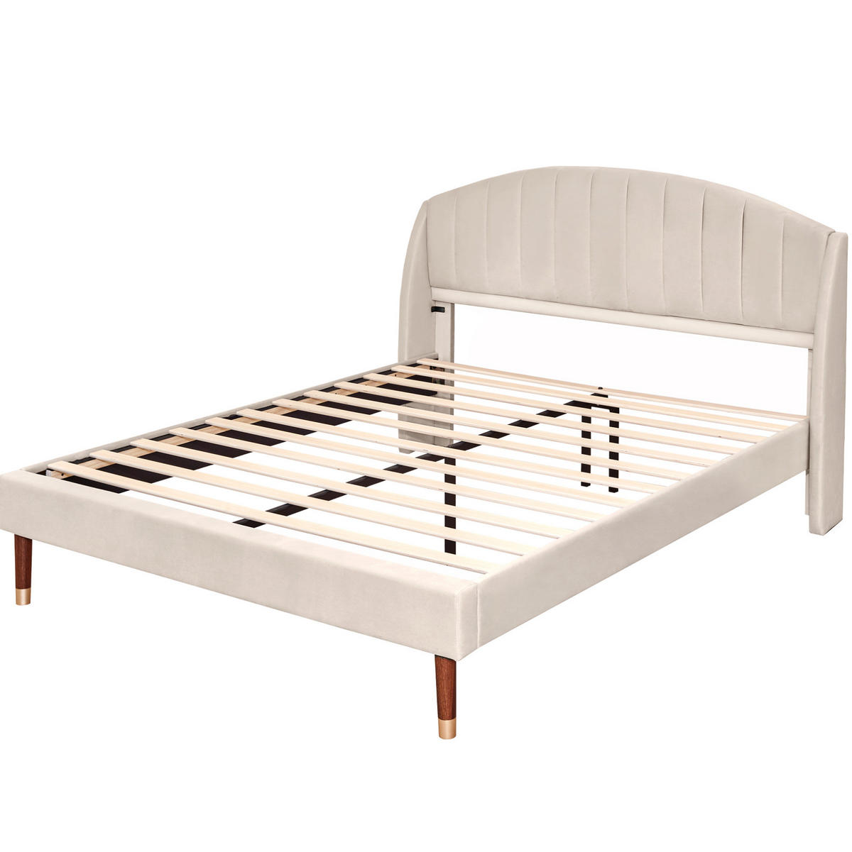 POLSTERBETT 160/200 cm Beige mit Lattenrost und Kopfteil - Beige, Textil (160/200cm) - OKWISH
