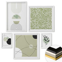 WANDBILDER 5er-Set - 50x50 cm & 20x30 cm & 40x60 cm Weißer Rahmen - Abstrakte Pflanzenmotive - Weiß, Kunststoff (40/60cm) - ArtPrintCave